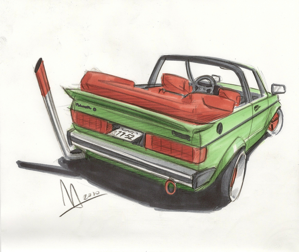 Bosozoku style artwork: VW Rabbit convertible